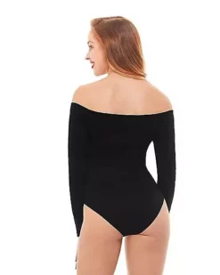 Off The Shoulder Black Bodysuit -So Much Fun Its Scary Shop 01392307 b