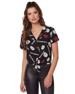 Adult Tie Front Jason Voorhees Shirt - Friday The 13th