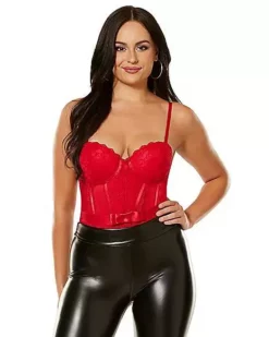 Red Pleather Lace Cup Bodysuit